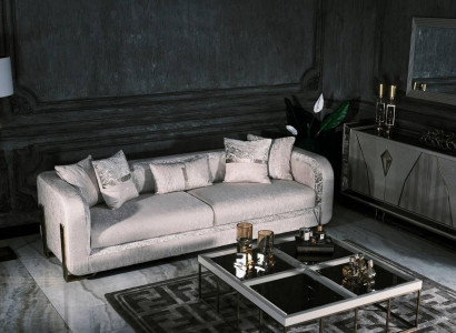 Three-seater sofa, 3-seat coffee table, gray upholstered sofa, fabric sofa set, 2-piece.